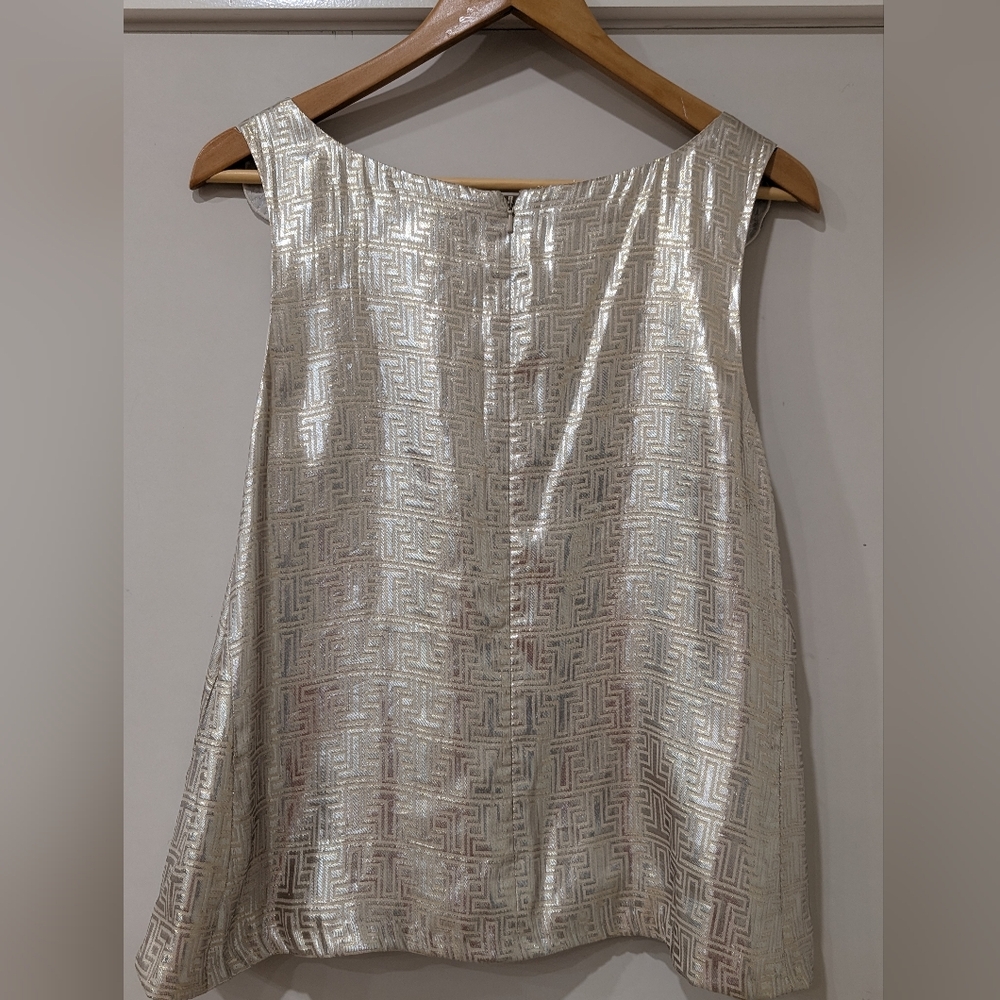 Tory Burch Gold Metallic Silk Sleeveless Beaded Top Size 10 - Picture 6 of 6